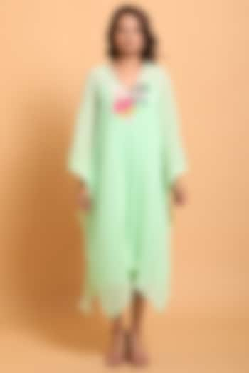 Pista Green Hand Embroidered Pleated Kaftan by Nikasha at Pernia's Pop Up Shop