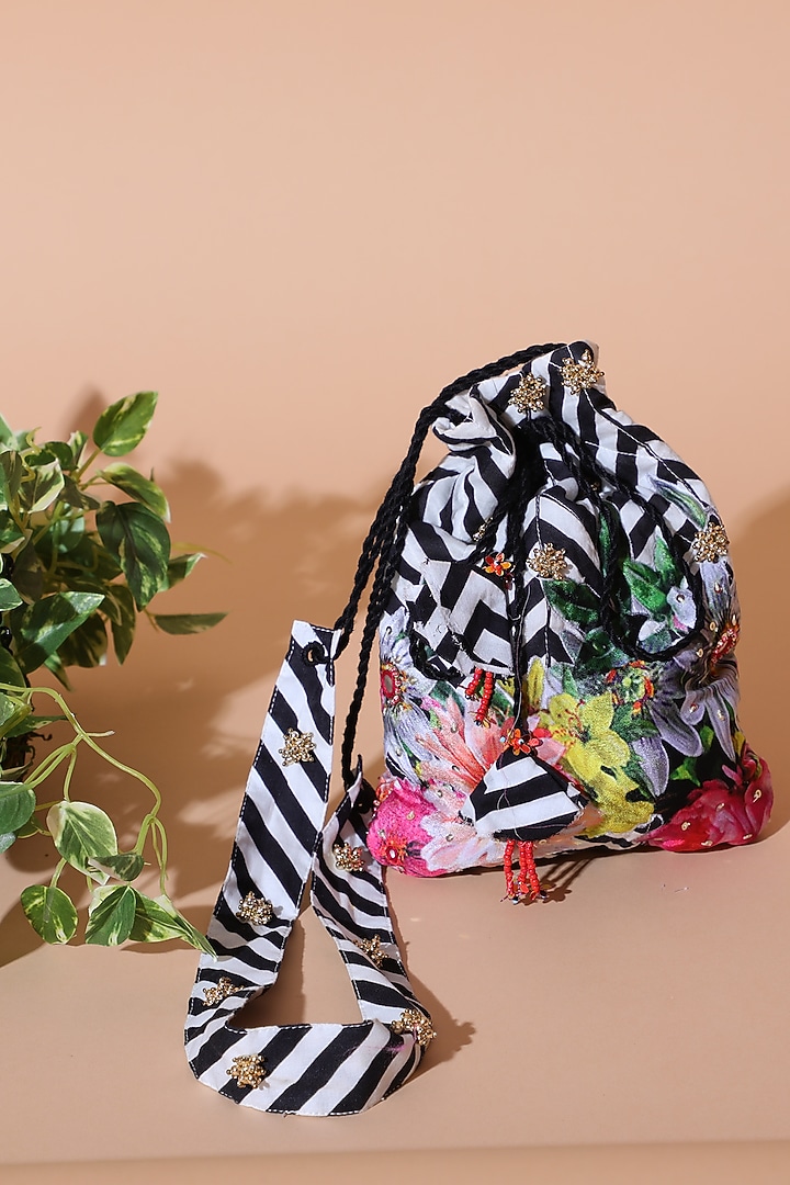 Black & White Chevron Printed Potli Bag by Nikasha at Pernia's Pop Up Shop