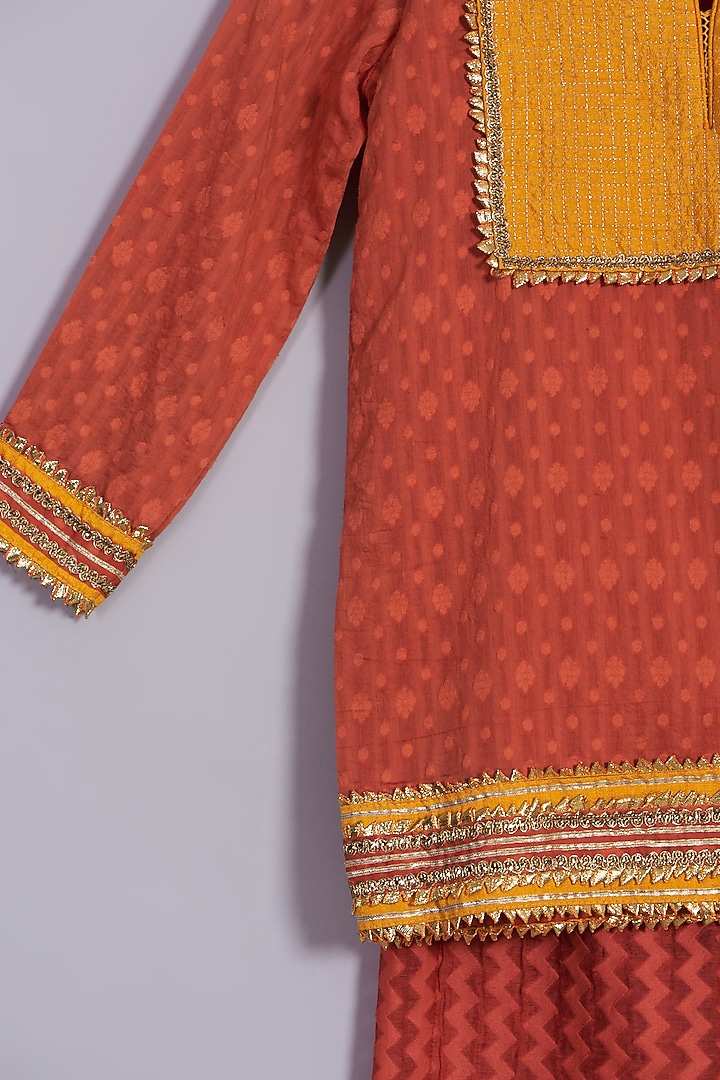 Cherry Red Cotton Kurta Set For Girls by Nikasha Kidswear at Pernia's Pop Up Shop