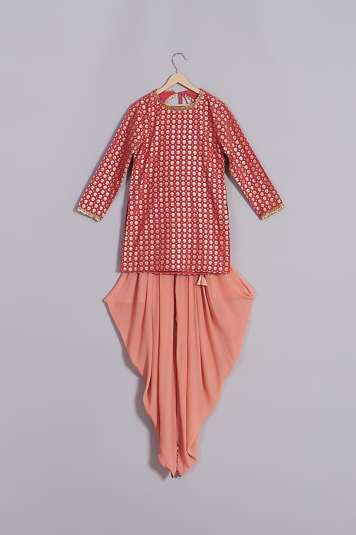 Poppy Red Motif Printed Kurta Set For Girls by Nikasha Kidswear
