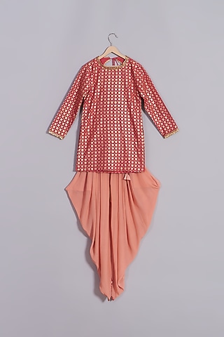 Poppy Red Motif Printed Kurta Set For Girls by Nikasha Kidswear
