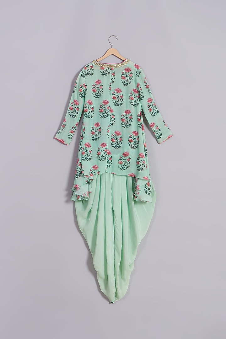 Pista Green Floral Printed Kurta Set For Girls by Nikasha Kidswear at Pernia's Pop Up Shop