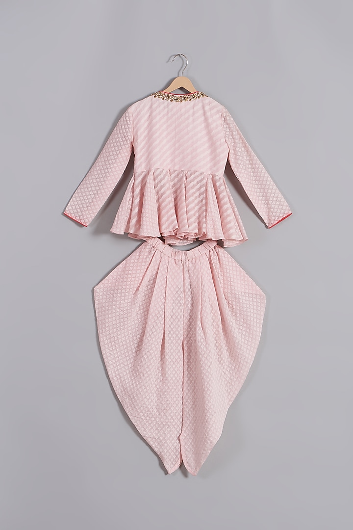 Light Pink Printed Peplum Kurta Set For Girls by Nikasha Kidswear at Pernia's Pop Up Shop