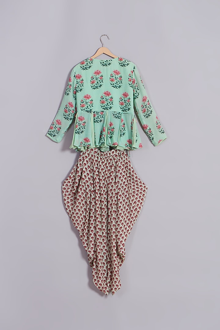 Pista Green Floral Motif Printed Kurta Set For Girls by Nikasha Kidswear at Pernia's Pop Up Shop