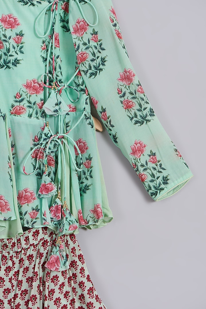 Pista Green Floral Motif Printed Kurta Set For Girls by Nikasha Kidswear at Pernia's Pop Up Shop