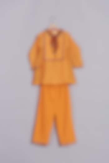 Orange Cotton Kurta Set For Girls by Nikasha Kidswear