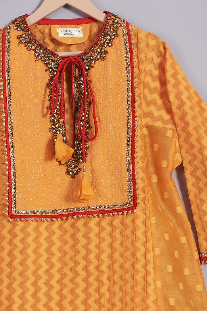 Orange Cotton Kurta Set For Girls by Nikasha Kidswear at Pernia's Pop Up Shop