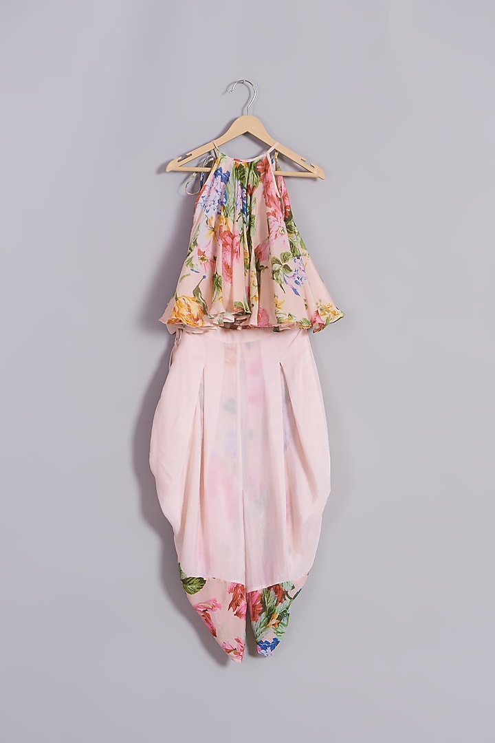 Salmon Nude Printed Flared Kurta Set For Girls by Nikasha Kidswear at Pernia's Pop Up Shop