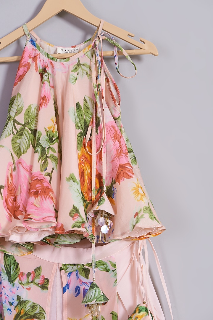Salmon Nude Printed Flared Kurta Set For Girls by Nikasha Kidswear at Pernia's Pop Up Shop