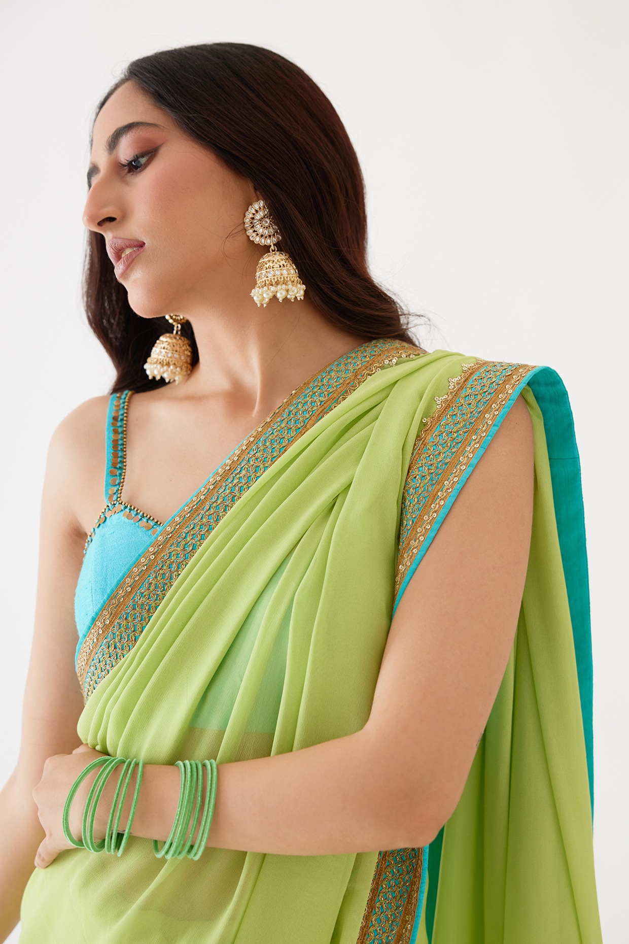 CM - Pista Green Colour Lichi Silk Saree - Silk Sarees - Sarees - Indian