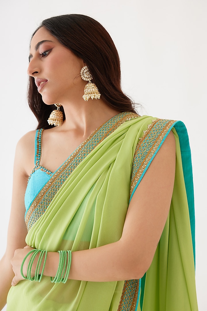 Pista Green Embroidered Saree Set by Nikasha at Pernia's Pop Up