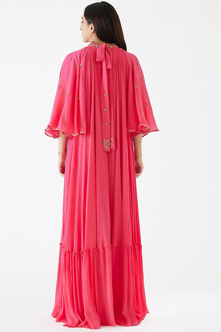 Rani Pink Embroidered Kalidar Cocktail Dress by Nikasha at Pernia's Pop Up Shop