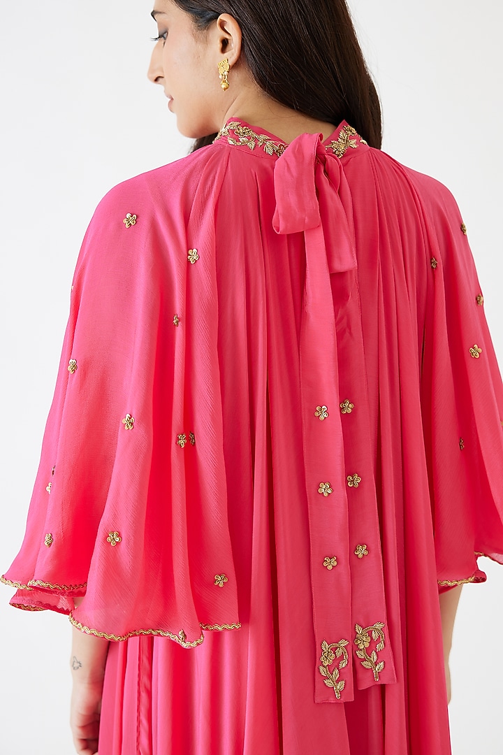 Rani Pink Embroidered Kalidar Cocktail Dress by Nikasha at Pernia's Pop Up Shop