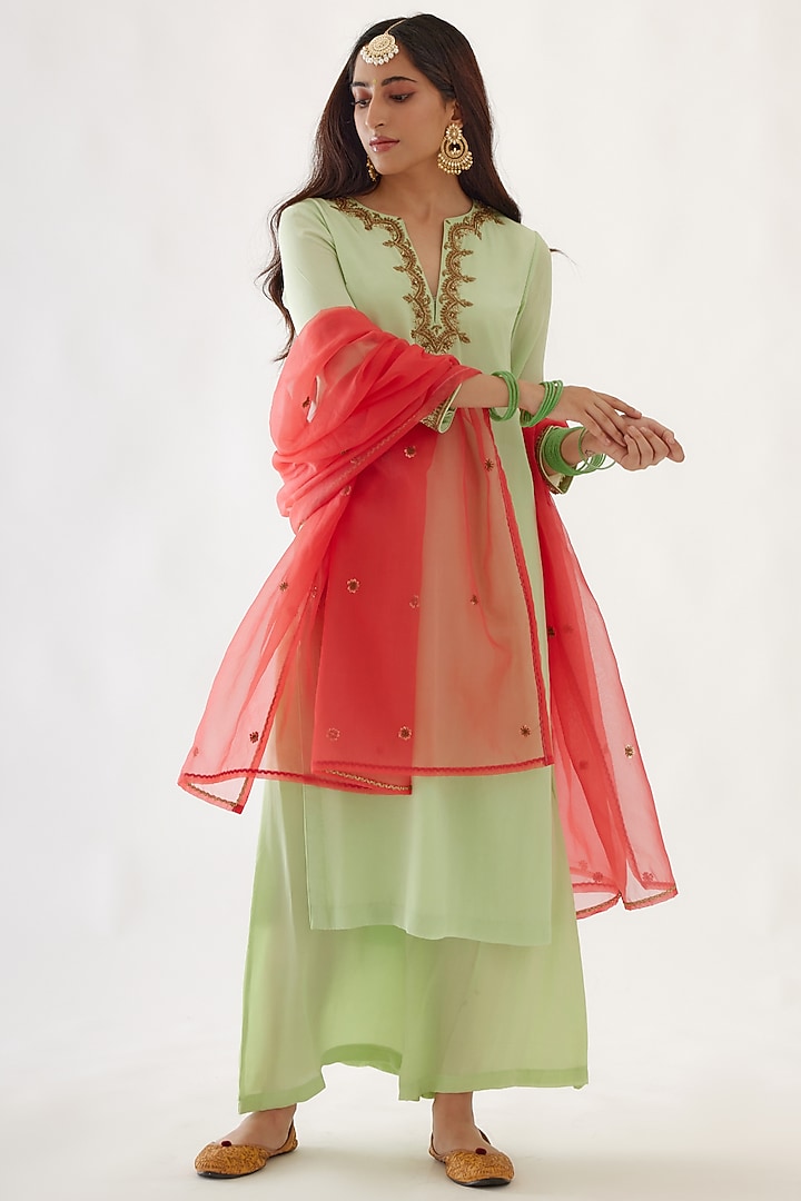 Mint Green Embroidered Kurta Set by Nikasha at Pernia's Pop Up Shop