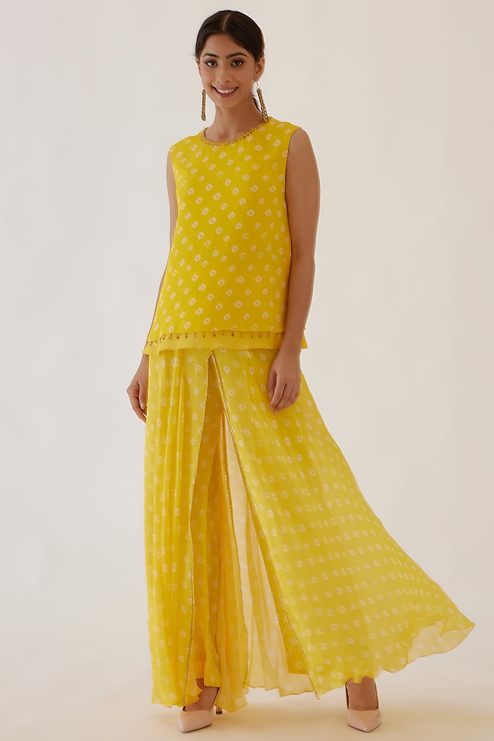 Yellow Georgette Layered Sharara Set by Nikasha