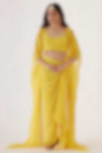 Yellow Crepe Printed Skirt Set by Nikasha at Pernia's Pop Up Shop