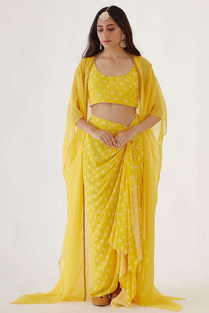 Yellow Crepe Printed Skirt Set by Nikasha at Pernia's Pop Up Shop