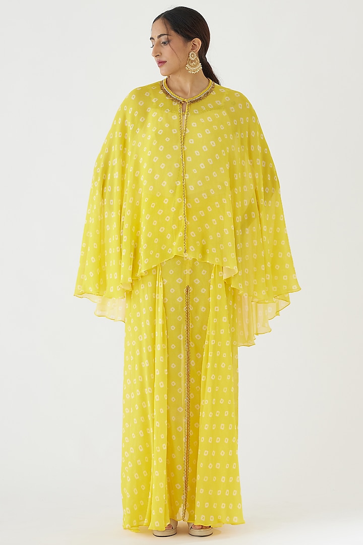 Yellow Bandhani Printed Sharara Set by Nikasha at Pernia's Pop Up Shop