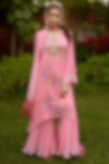 Pink Georgette Double-Layered Wedding Sharara Set by Nikasha at Pernia's Pop Up Shop