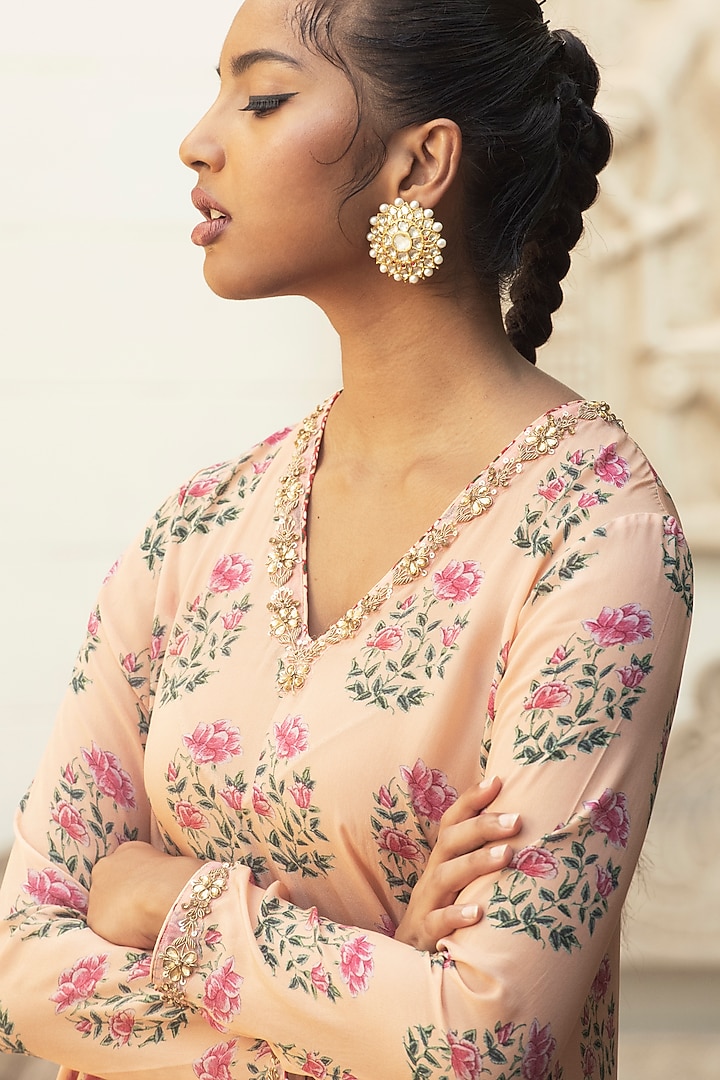 Peach Gulab Printed Dhoti Set by Nikasha at Pernia's Pop Up Shop