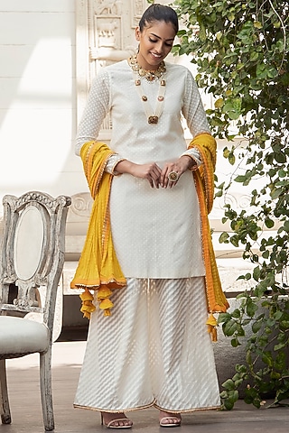 Ivory Banarasi Woven Sharara Set by Nikasha