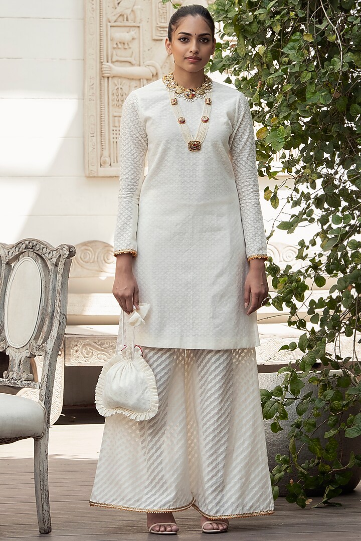 Ivory Banarasi Woven Party Wear Sharara Set by Nikasha at Pernia's Pop Up Shop