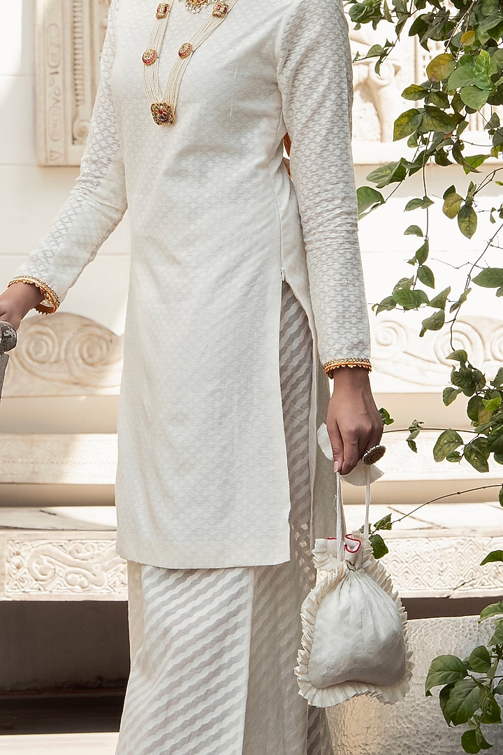 Ivory Banarasi Woven Party Wear Sharara Set by Nikasha at Pernia's Pop Up Shop