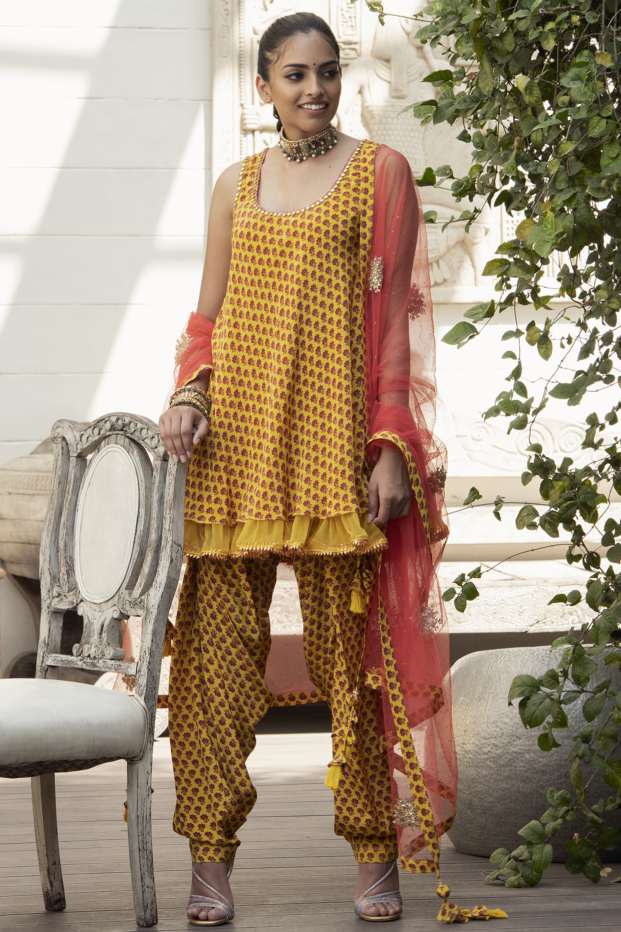 Pitambari Yellow Printed Kurta Set by Nikasha