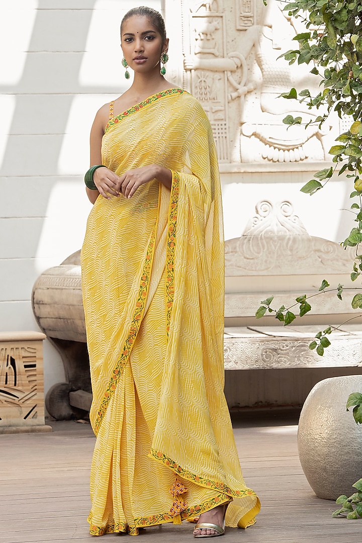 Yellow Digital Printed Saree Set by Nikasha
