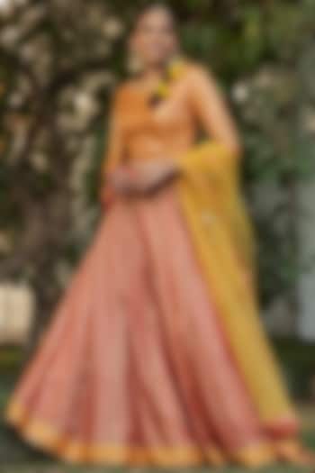 Orange & Red Embroidered Wedding Lehenga Set by Nikasha at Pernia's Pop Up Shop
