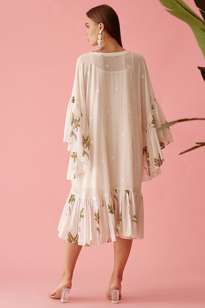 Cream Handwoven Jamdani Cotton Printed Summer Dress by Nikasha at Pernia's Pop Up Shop