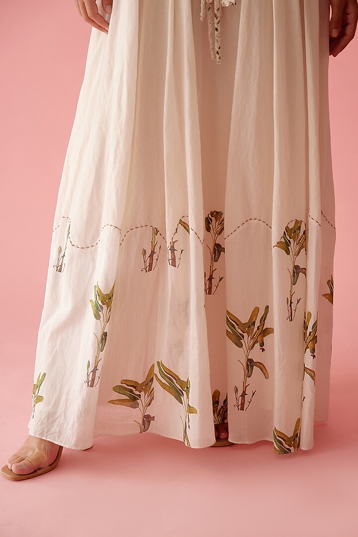 Cream Handwoven Jamdani Cotton Printed Maxi Vacation Dress by Nikasha at Pernia's Pop Up Shop