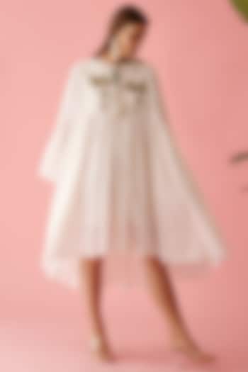 Cream Cotton Printed High-Low Dress by Nikasha