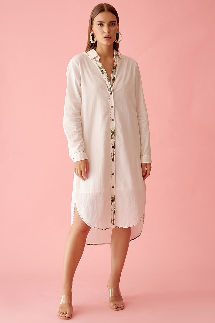 Cream Cotton High-Low Shirt Dress by Nikasha