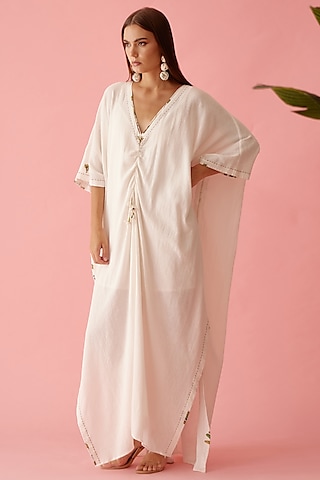 Off-White Cotton Kaftan by Nikasha
