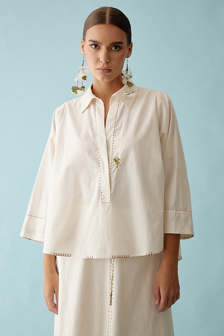 Cream Cotton Applique Top by Nikasha at Pernia's Pop Up Shop