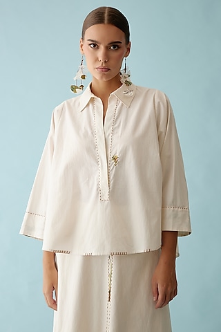 Cream Cotton Applique Top by Nikasha