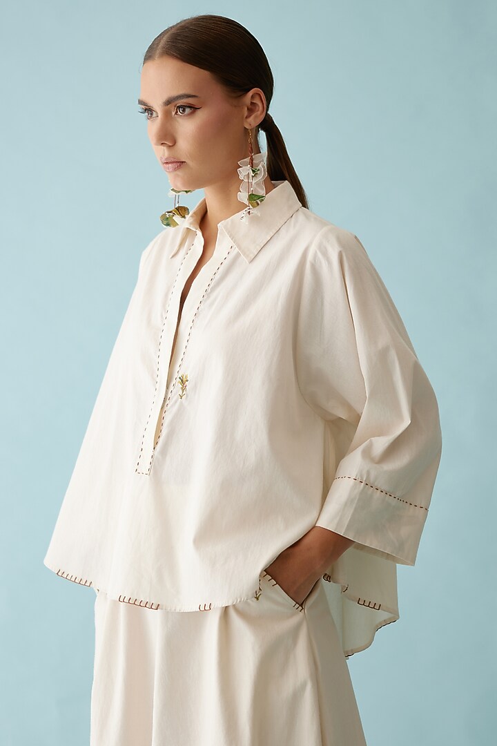 Cream Cotton Applique Top by Nikasha at Pernia's Pop Up Shop