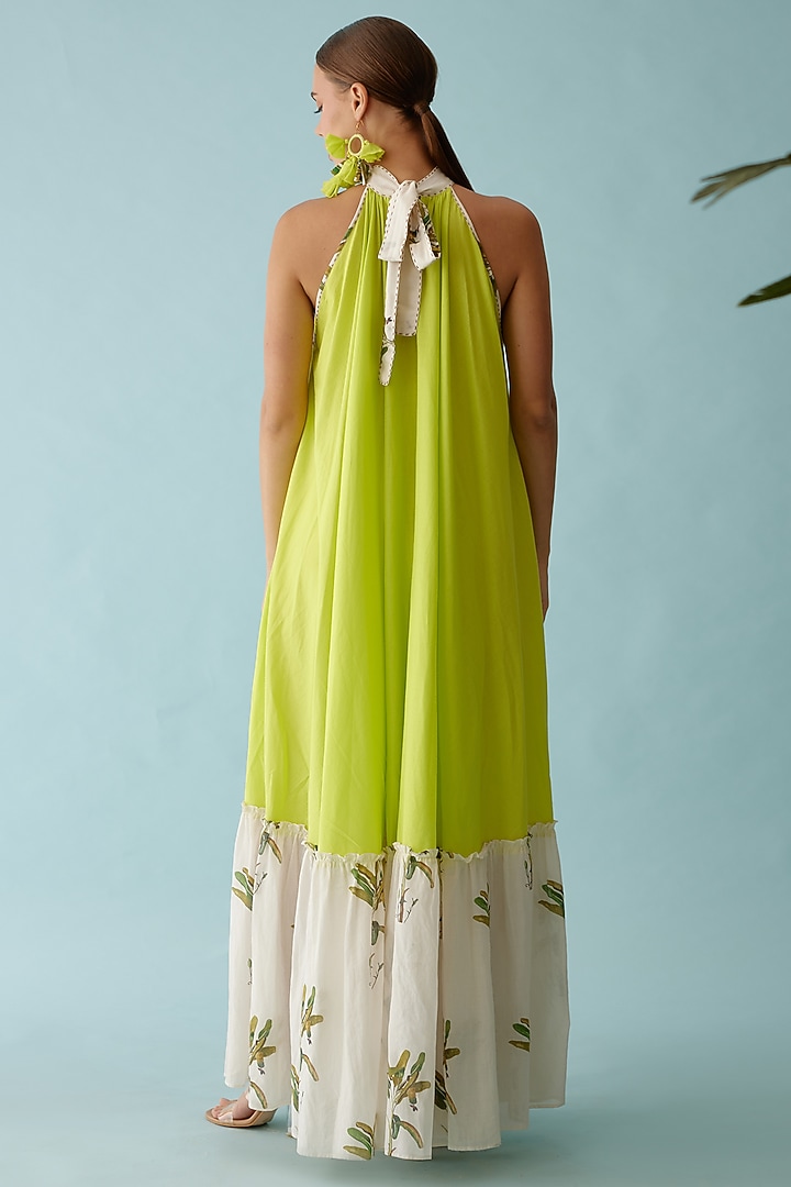 Lime Green Cotton Banana Tree Printed Maxi Summer Dress by Nikasha at Pernia's Pop Up Shop