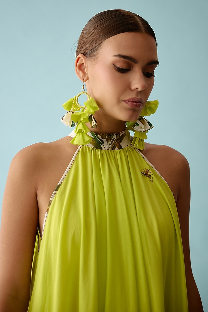 Lime Green Cotton Banana Tree Printed Maxi Summer Dress by Nikasha at Pernia's Pop Up Shop