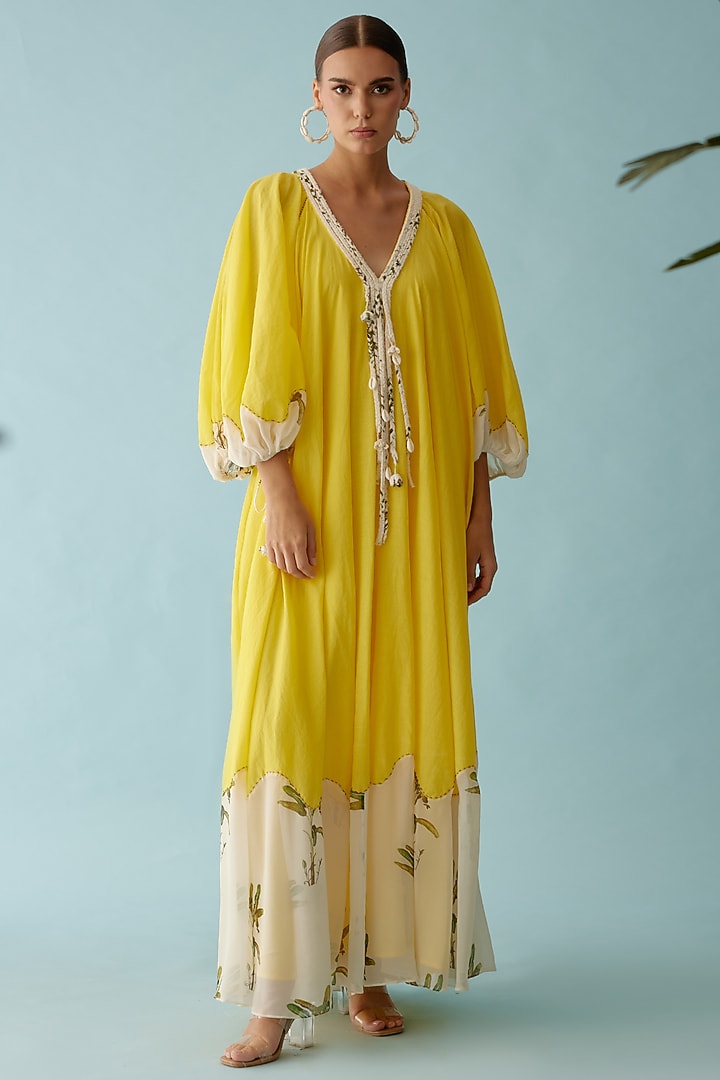 Yellow Cotton Banana Tree Printed Maxi Vacation Dress by Nikasha at Pernia's Pop Up Shop