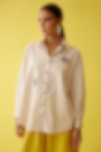 Cream Cotton Hand Embroidered Shirt by Nikasha at Pernia's Pop Up Shop