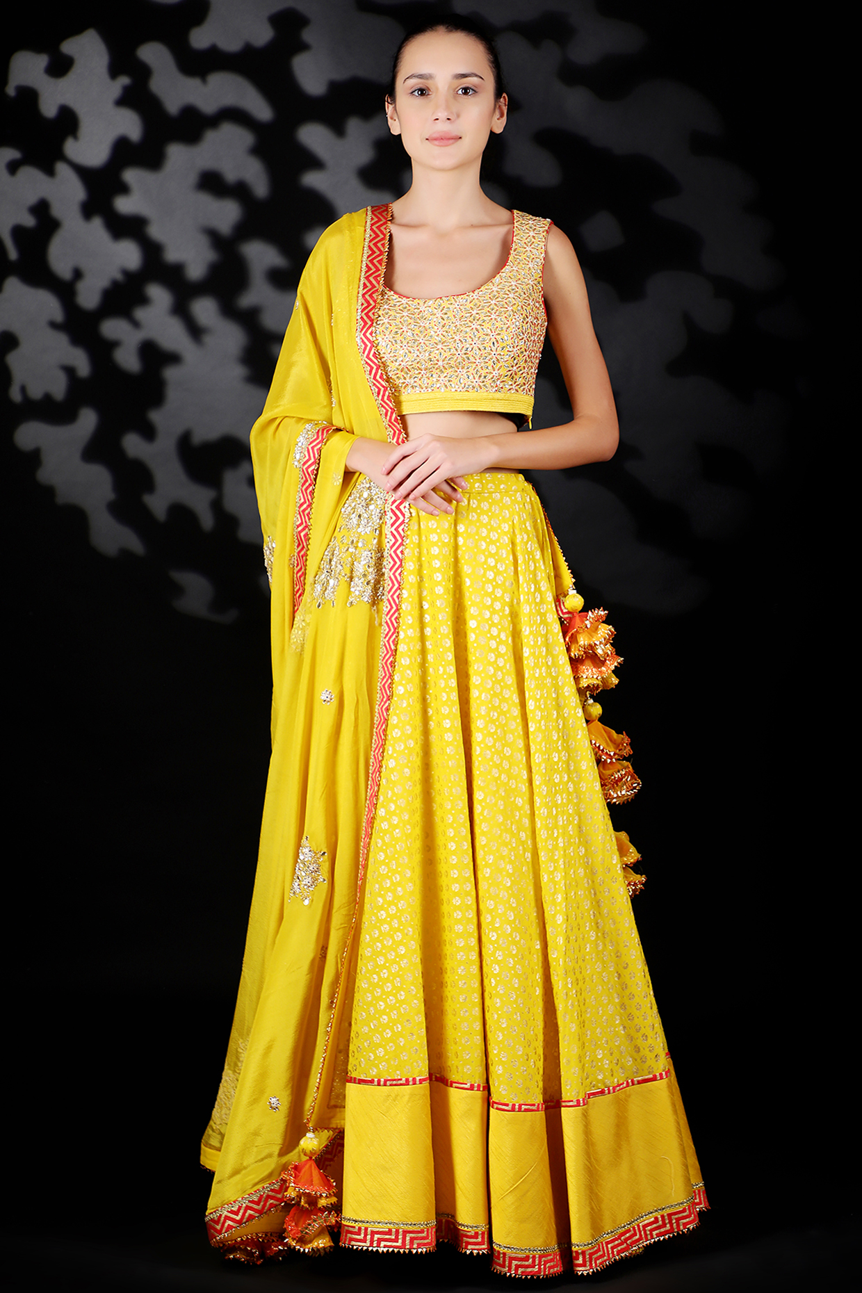 Pitambari Yellow Printed Wedding Lehenga Set by Nikasha at Pernia's Pop Up Shop