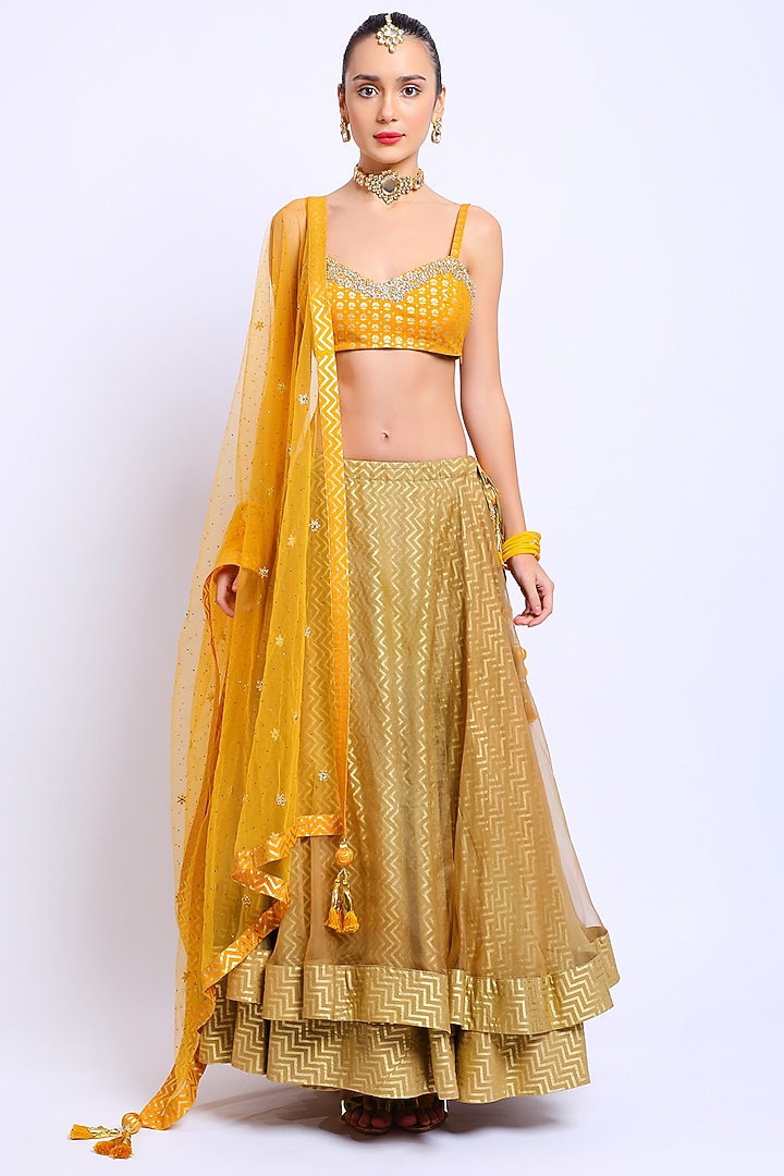 Ochre Printed Wedding Lehenga Set by Nikasha at Pernia's Pop Up Shop