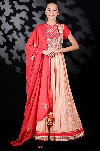 Peach Embroidered Anarkali Set by Nikasha