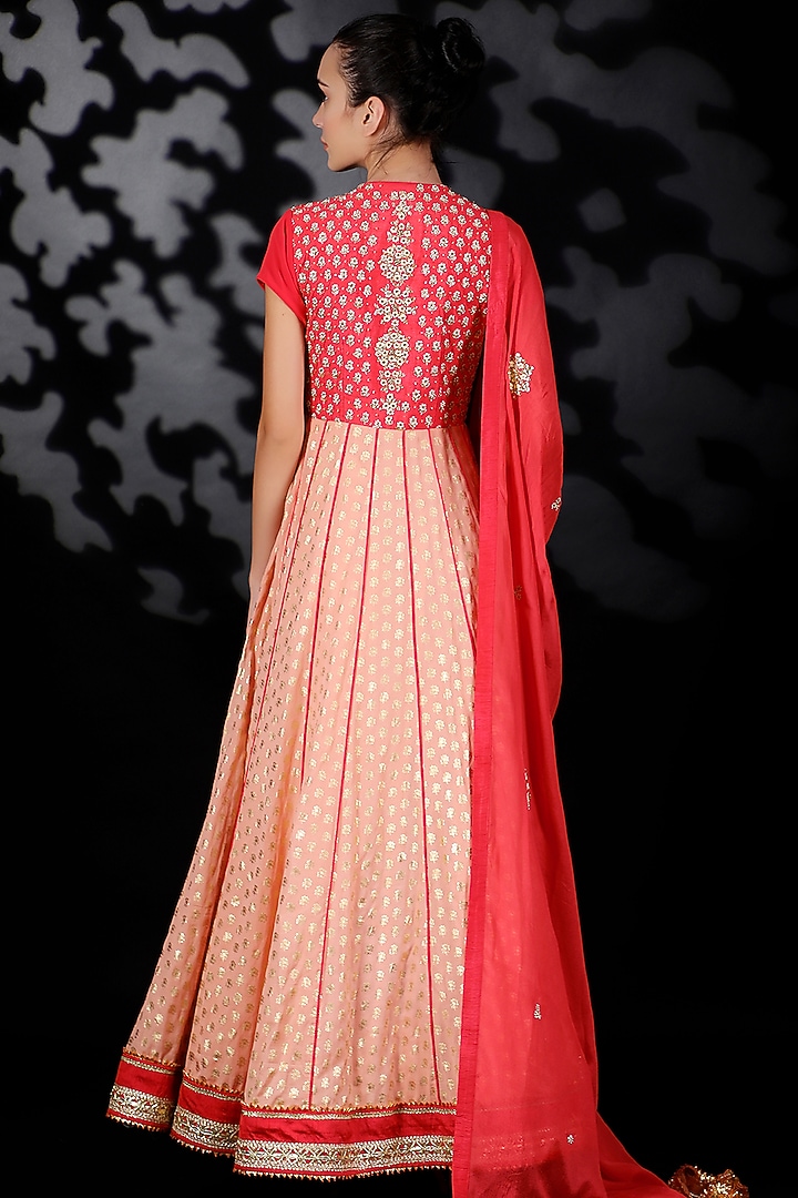 Peach Embroidered Wedding Anarkali Set by Nikasha at Pernia's Pop Up Shop