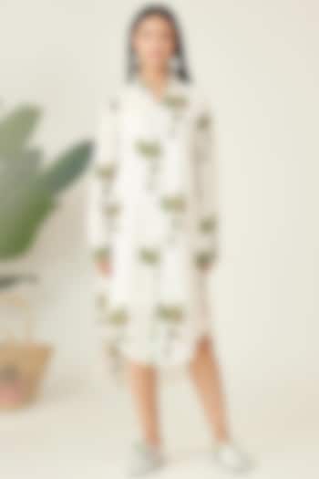 Off-White Cotton Printed Summer Shirt Dress by Nikasha at Pernia's Pop Up Shop