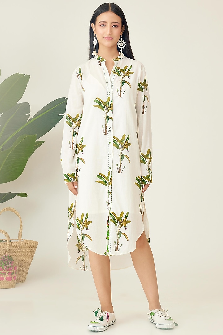 Off-White Cotton Printed Summer Shirt Dress by Nikasha at Pernia's Pop Up Shop