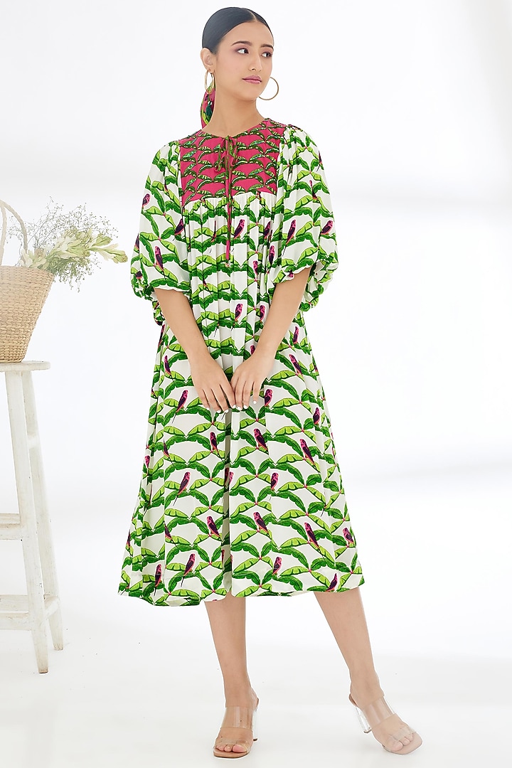 Off-White Crepe Hand Painted Vacation Dress by Nikasha at Pernia's Pop Up Shop