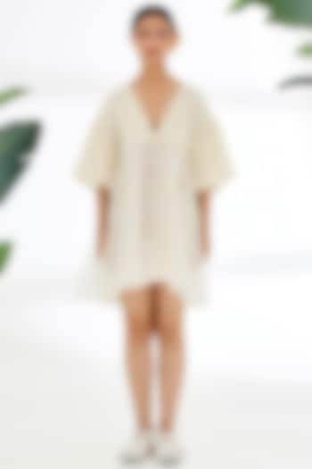 Cream Handwoven Cotton Vacation Dress by Nikasha at Pernia's Pop Up Shop